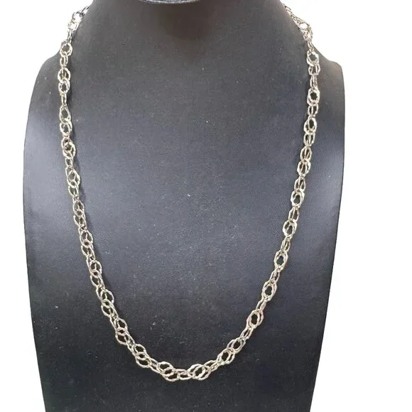 Vintage Sterling Silver Fancy Interlocking Double Link Chain Necklace Canada 20" - Picture 2 of 9